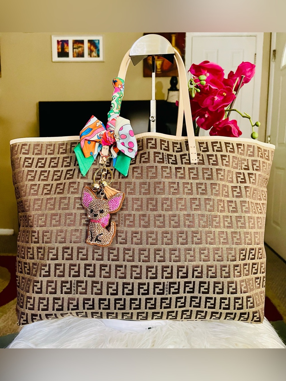 Fendi Zucchino Tote Shoulder Bag with Pouch